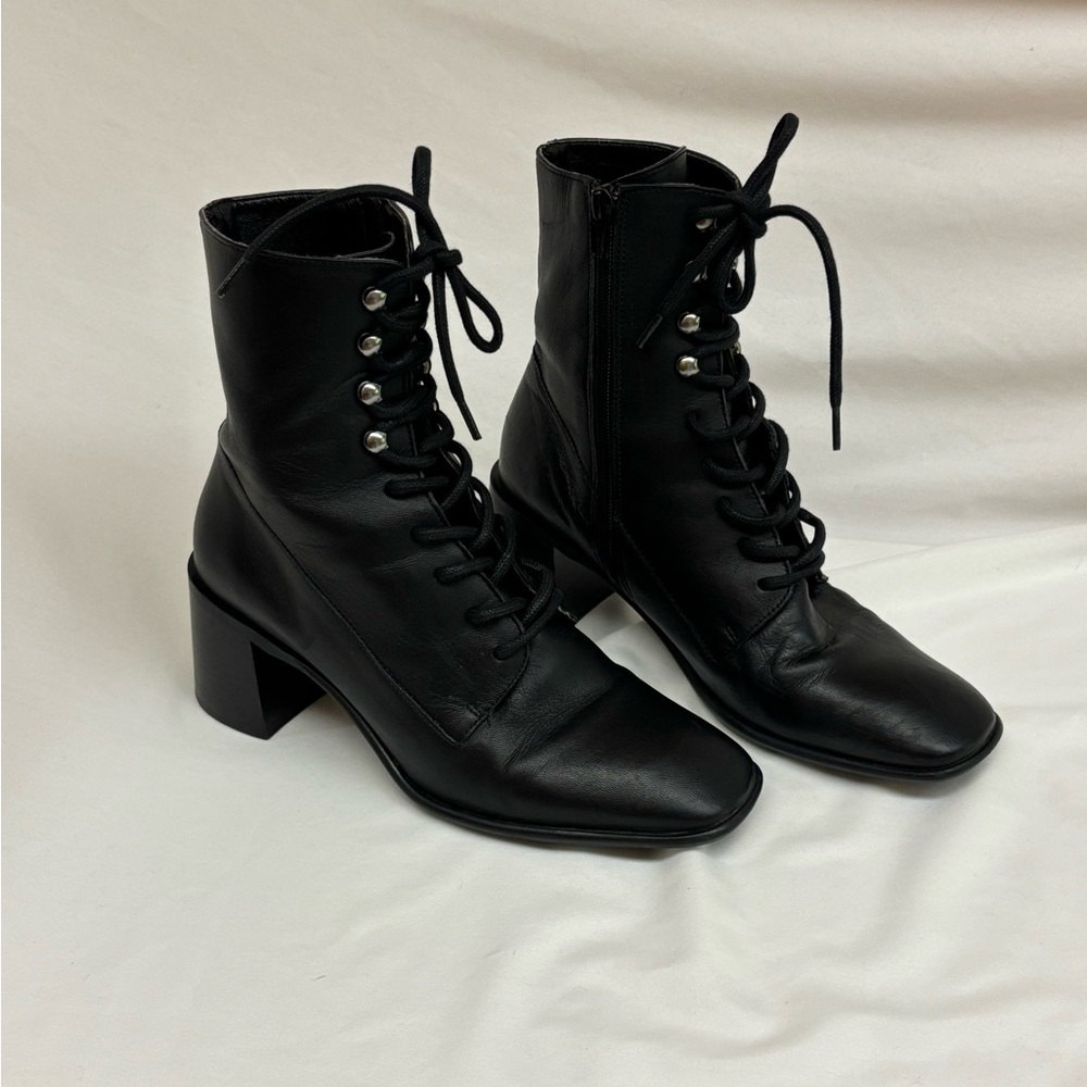 E8 by Miista lace up boots chunky heel size 38 US 7.5 black leather